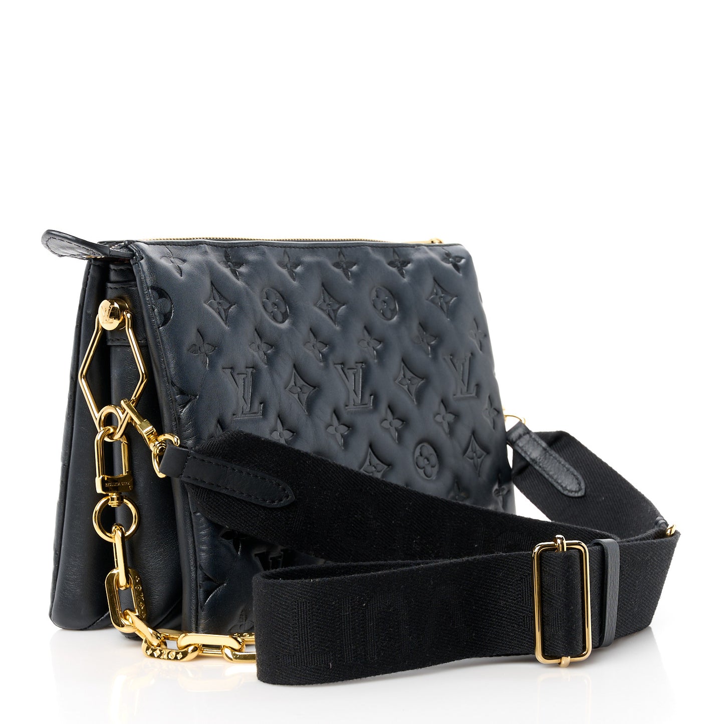 LOUIS VUITTON Lambskin Embossed Monogram Coussin PM Black