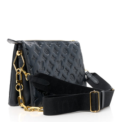 Louis Vuitton LOUIS VUITTON Lambskin Embossed Monogram Coussin PM Black 3 of 12