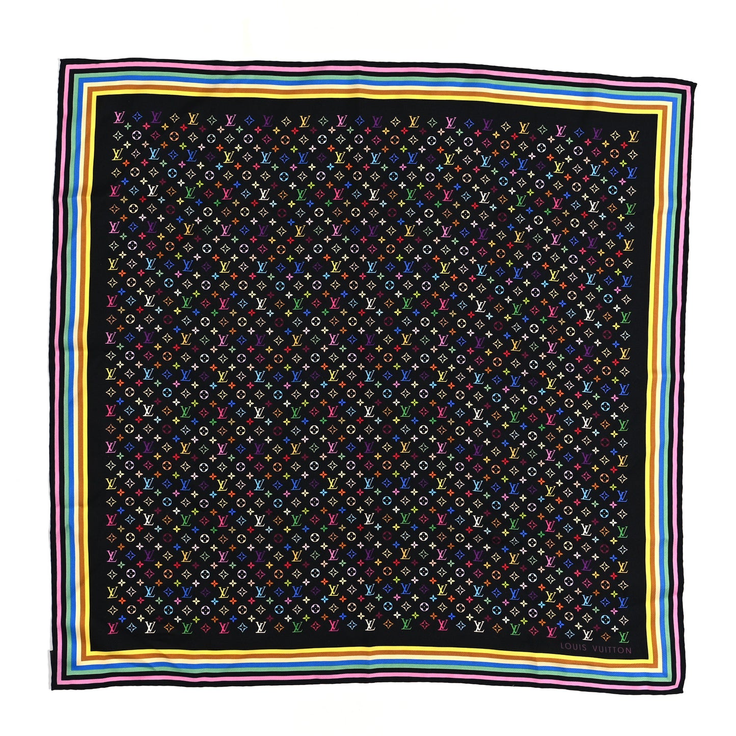 Silk Monogram Multicolor Square Scarf Black