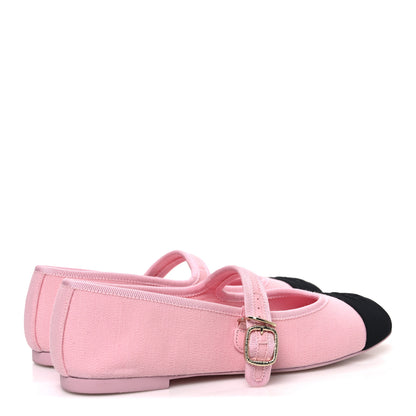 Chanel Fabric Grosgrain Mary Jane Flats 38 Light Pink Black 5 of 11