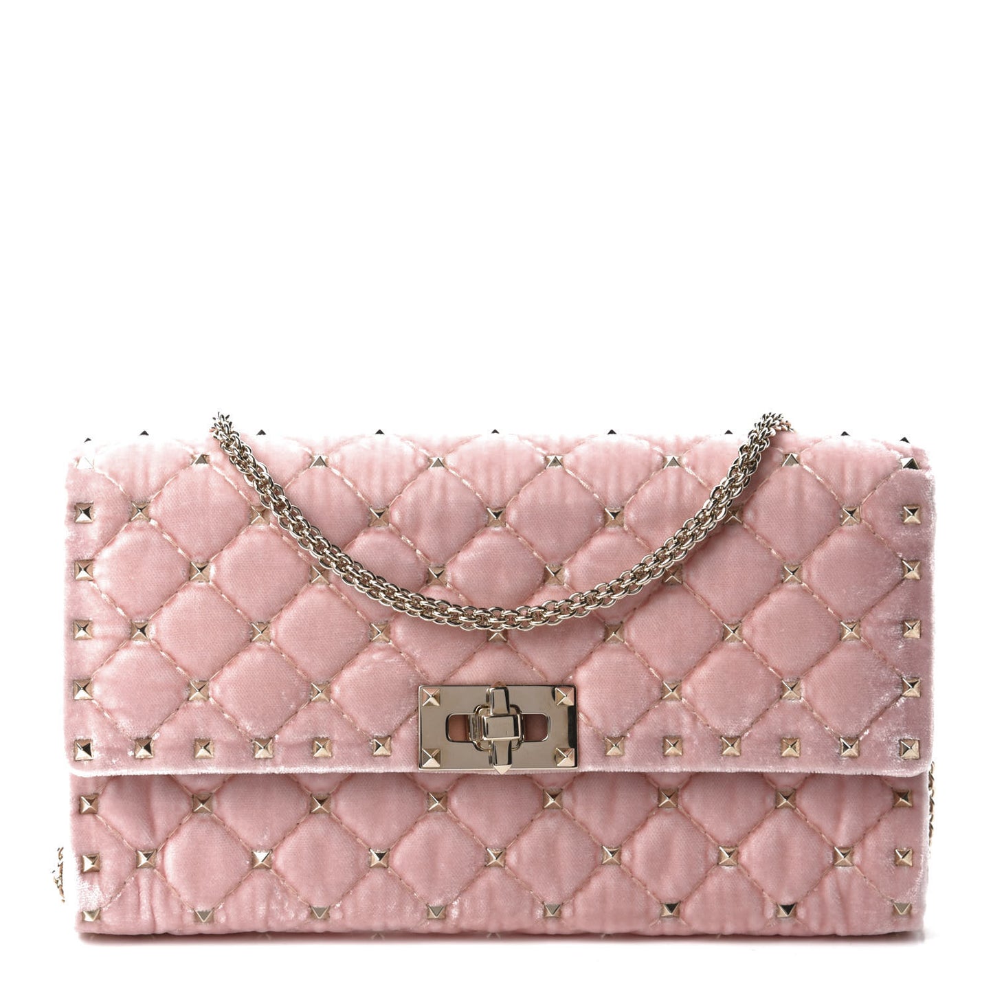 Velvet Rockstud Spike Wallet on Chain Water Rose