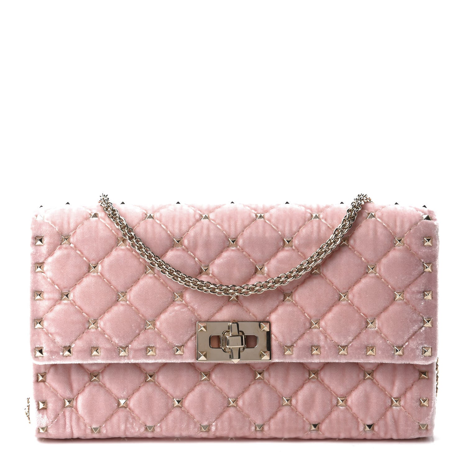 Valentino Garavani Velvet Rockstud Spike Wallet on Chain Water Rose 1 of 10
