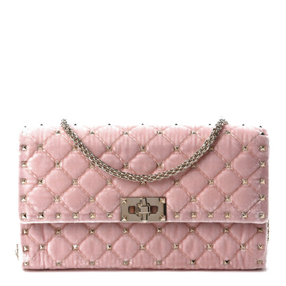 Valentino Garavani Velvet Rockstud Spike Wallet on Chain Water Rose 1 of 10
