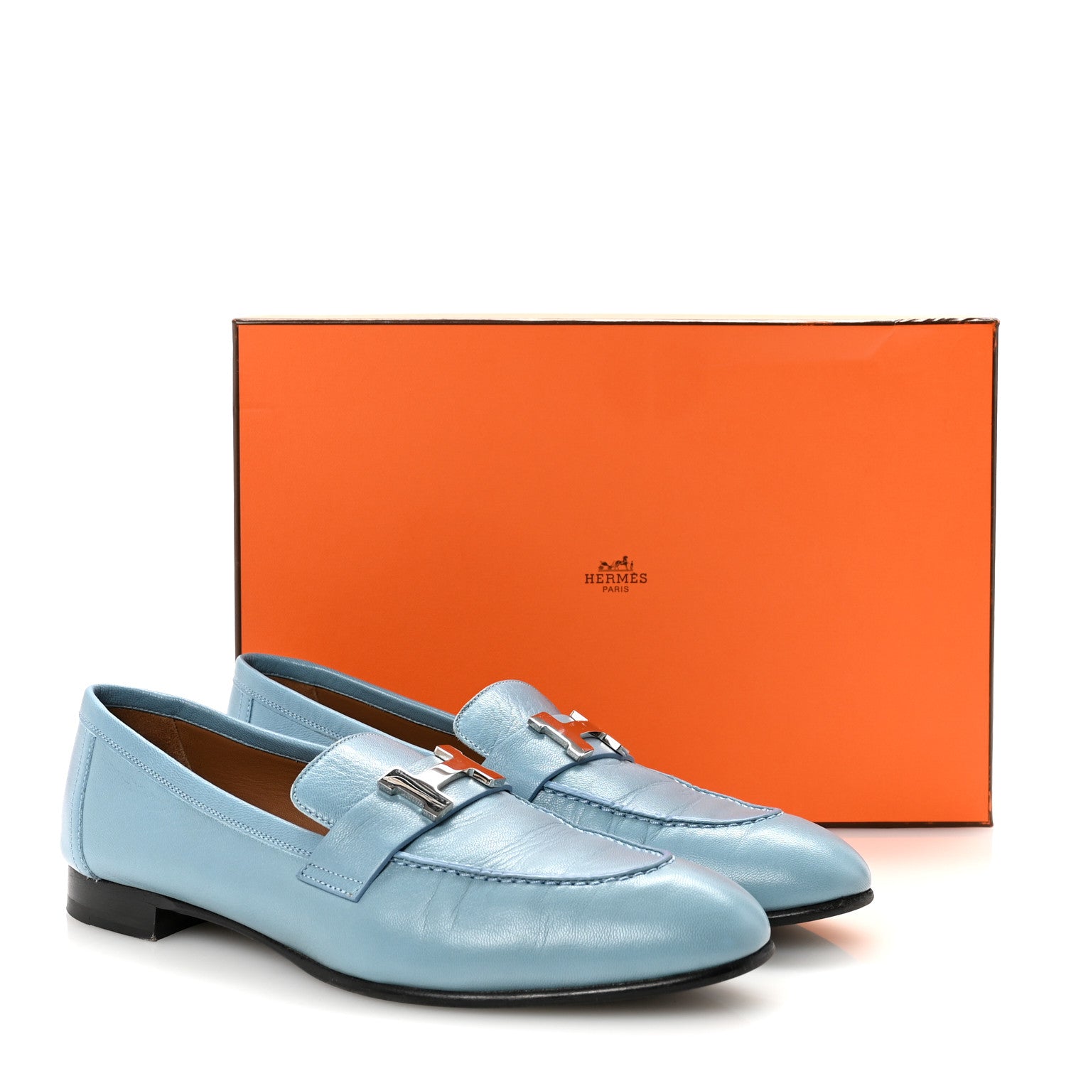 Hermes Goatskin Paris Loafers 38.5 Bleu Dorset 10 of 10