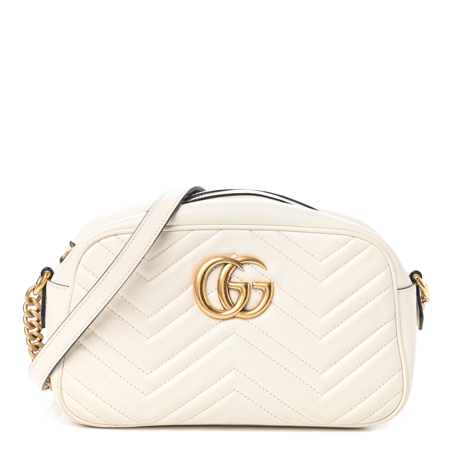 Calfskin Matelasse Small GG Marmont Chain Shoulder Bag White