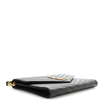 Saint Laurent Grain De Poudre Matelasse Chevron Monogram Envelope Clutch Black 4 of 8