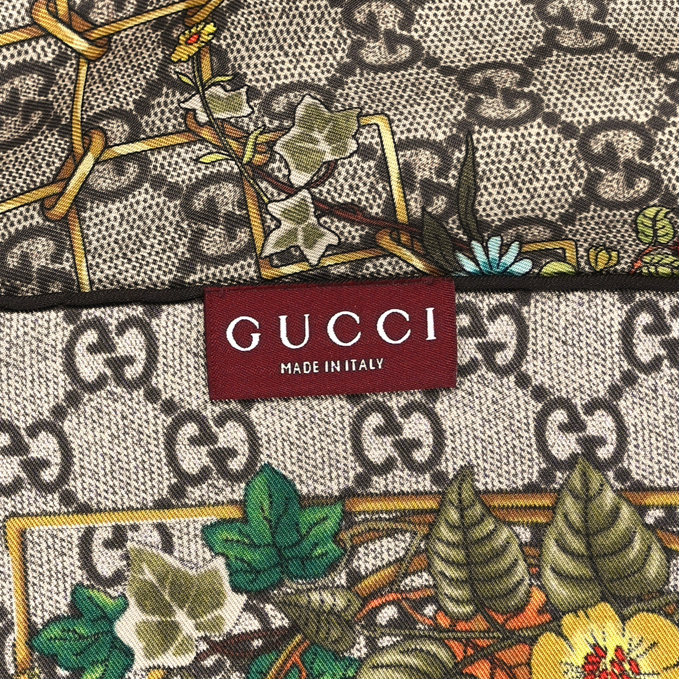 Silk Twill GG Monogram Animal Floral Print Scarf Brown Multicolor