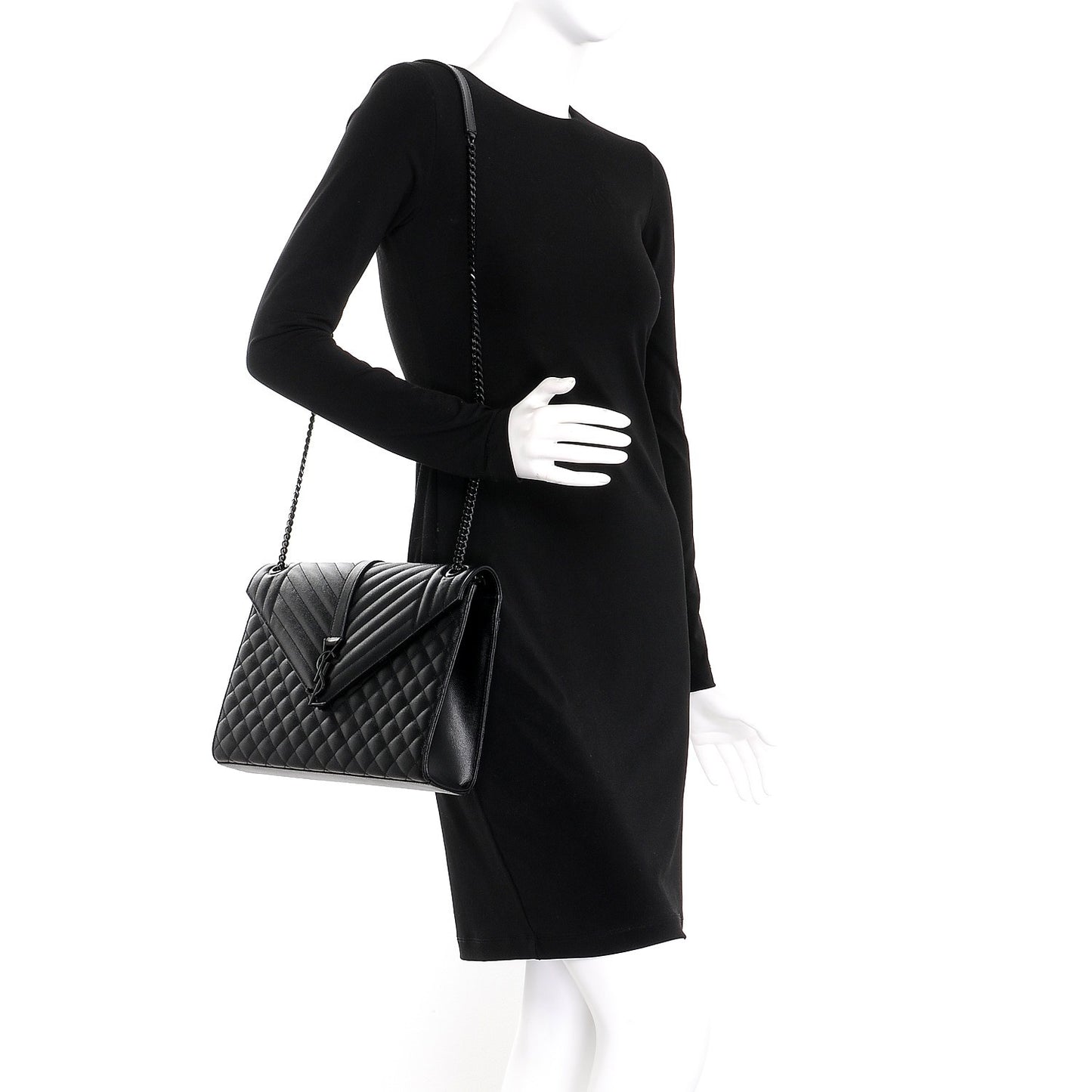 Grain De Poudre Textured Mixed Matelasse Large Triquilt Monogram Monochrome Satchel Black