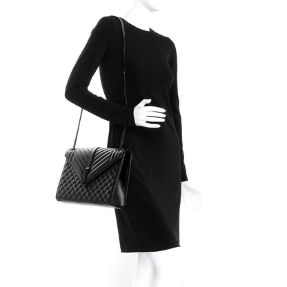 Saint Laurent Grain De Poudre Textured Mixed Matelasse Large Triquilt Monogram Monochrome Satchel Black 2 of 13