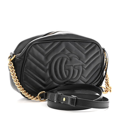 Gucci Calfskin Matelasse Small GG Marmont Chain Shoulder Bag Black 3 of 10