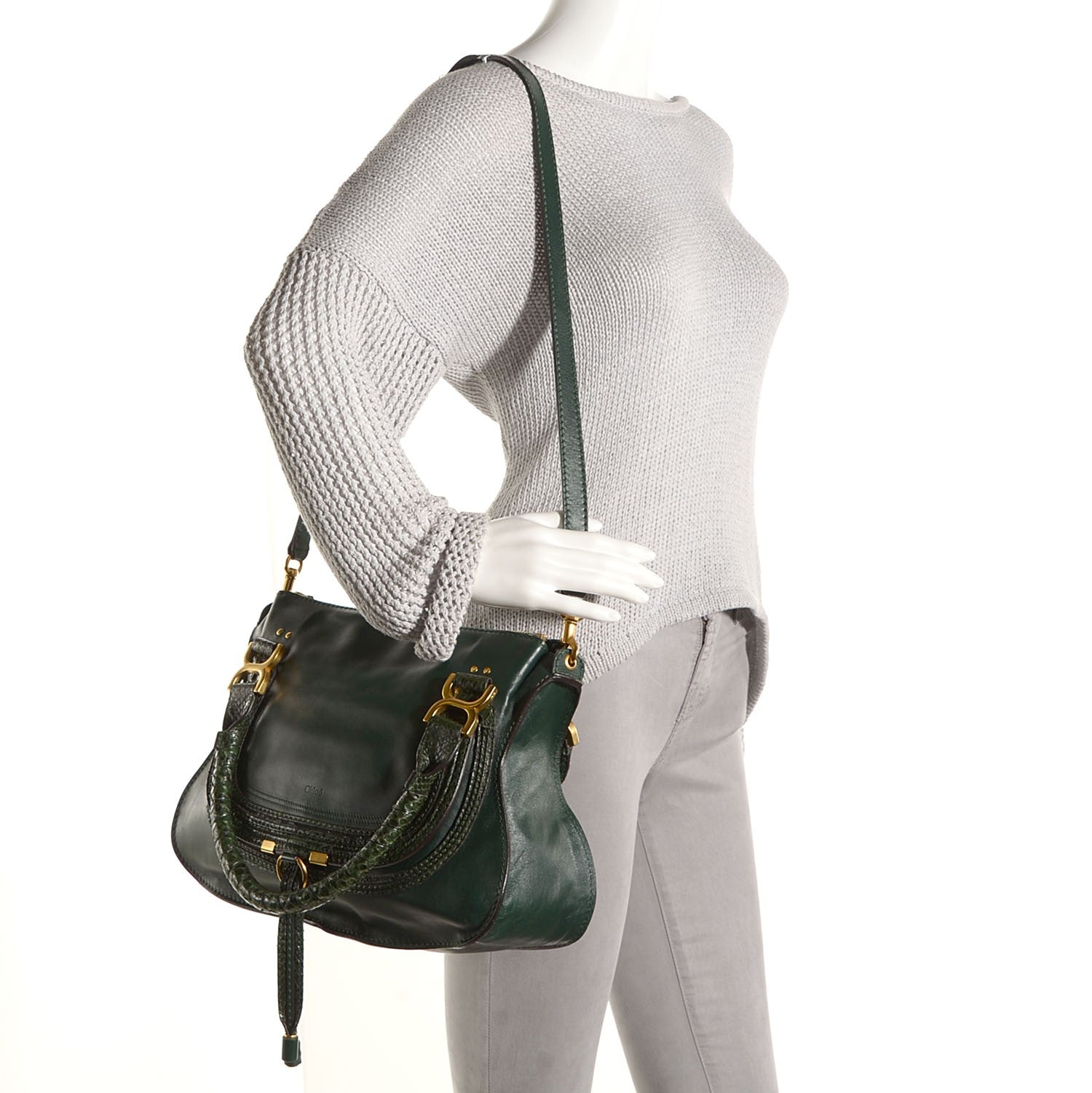 Chloe Calfskin Python Medium Marcie Satchel Green Blue 11 of 18