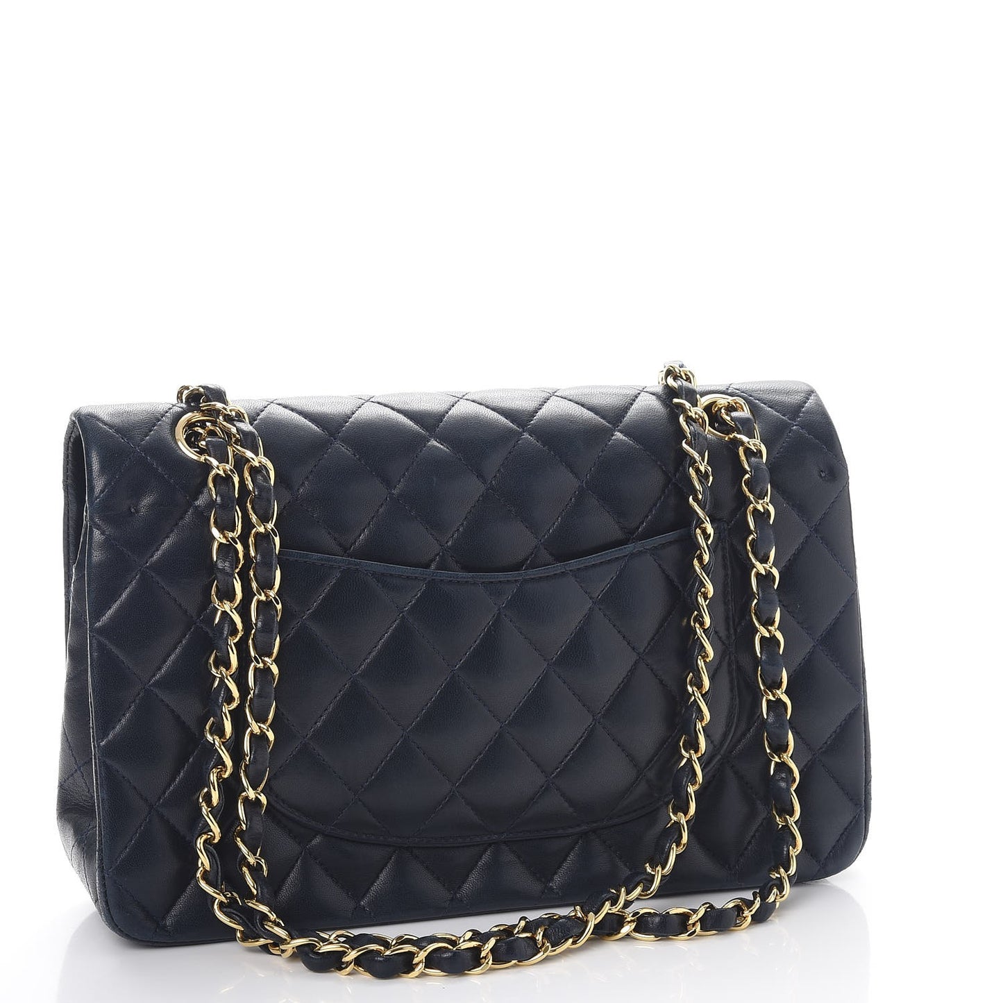 Lambskin Quilted Medium Double Flap Navy