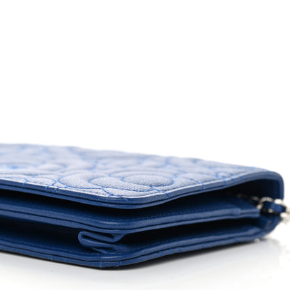 Chanel Caviar Camellia Embossed Wallet On Chain WOC Blue 11 of 14