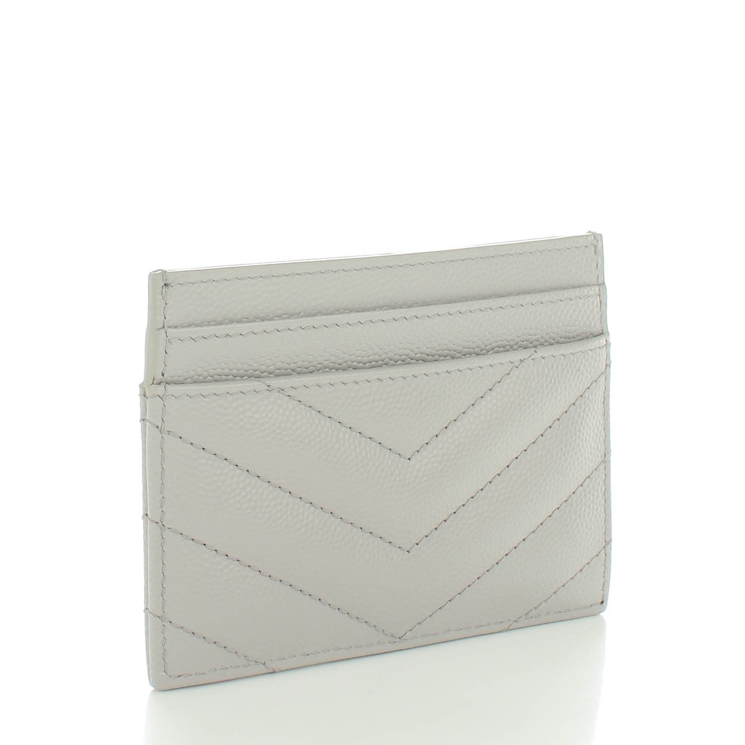 Saint Laurent Grain De Poudre Matelasse Chevron Card Case Light Grey 3 of 7