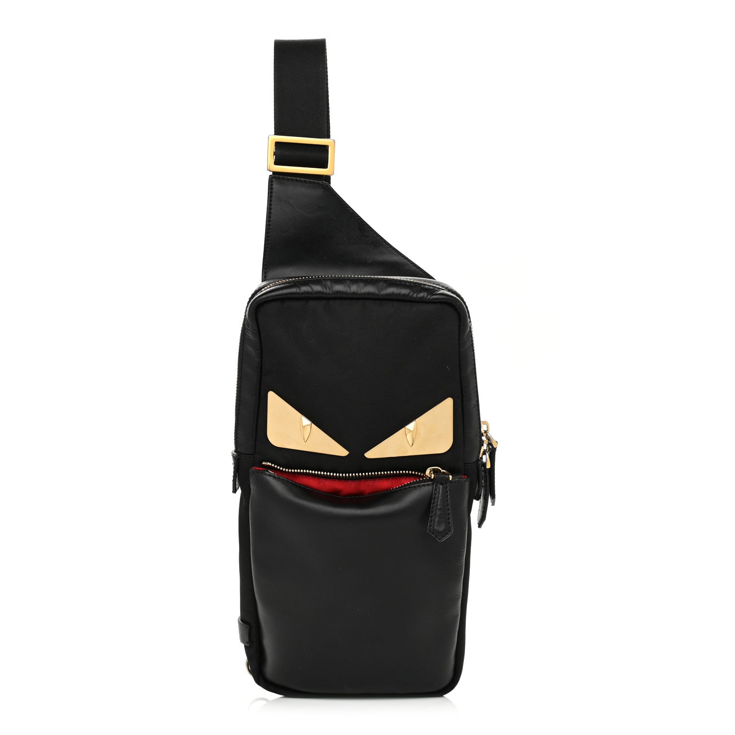 Fendi Nylon Vitello Liberty Metal Monster Eyes Sling Bag Black 1 of 11