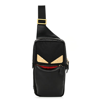 Fendi Nylon Vitello Liberty Metal Monster Eyes Sling Bag Black 1 of 11