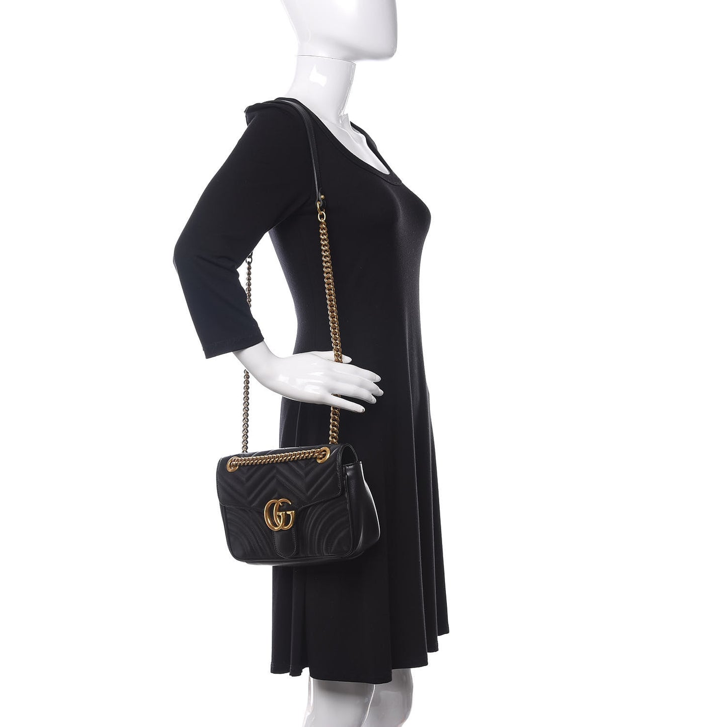 Calfskin Matelasse Small GG Marmont Shoulder Bag Black