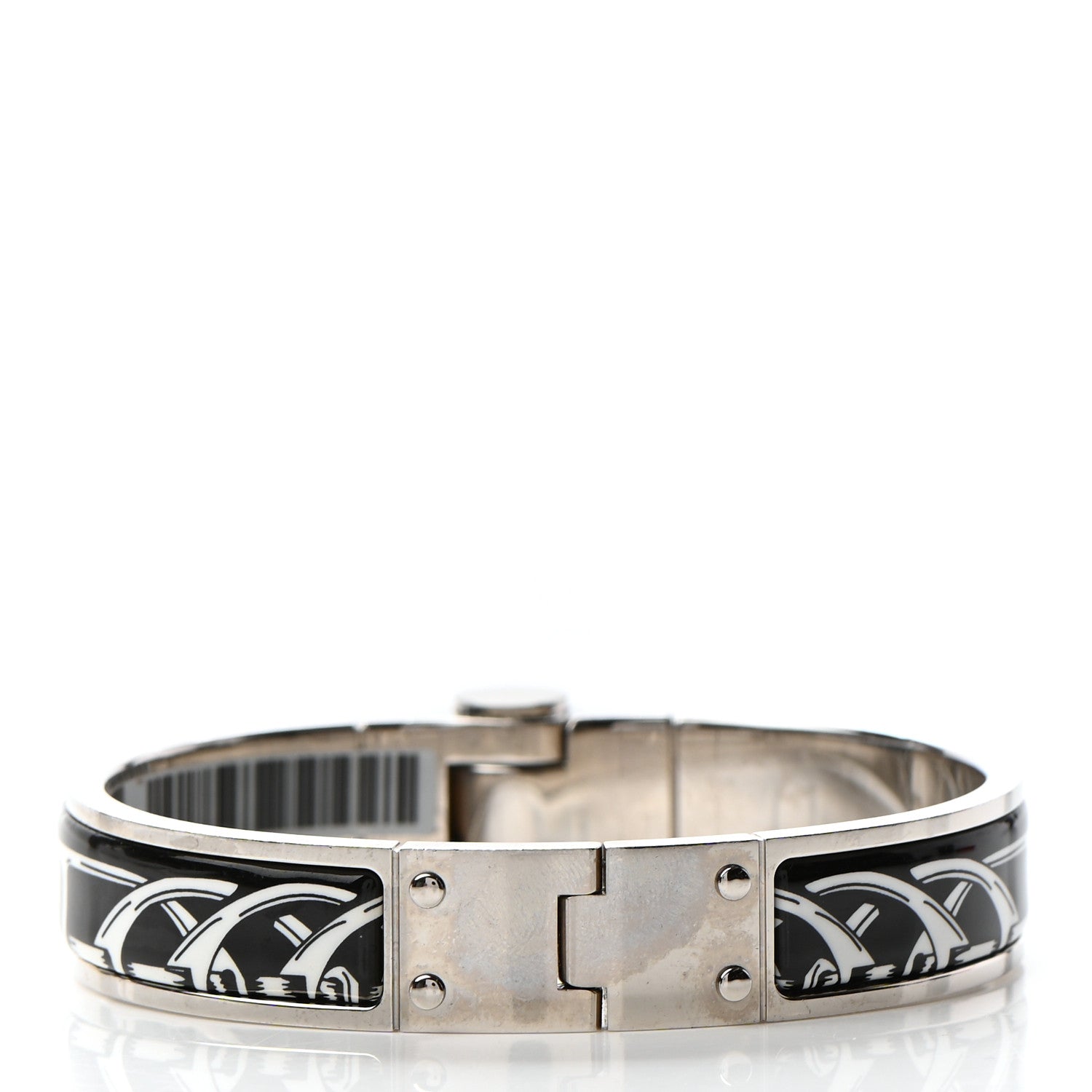 Hermes Enamel Printed Narrow Balades Equestres Positif Negatif Hinged Bracelet S Black 3 of 4