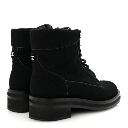 Chanel Tweed Lace Up Short Boots 37 Black 9 of 20