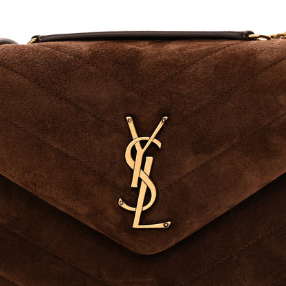 Saint Laurent Suede Calfskin Y Quilted Monogram Small Loulou Chain Satchel Bark Brown 8 of 10