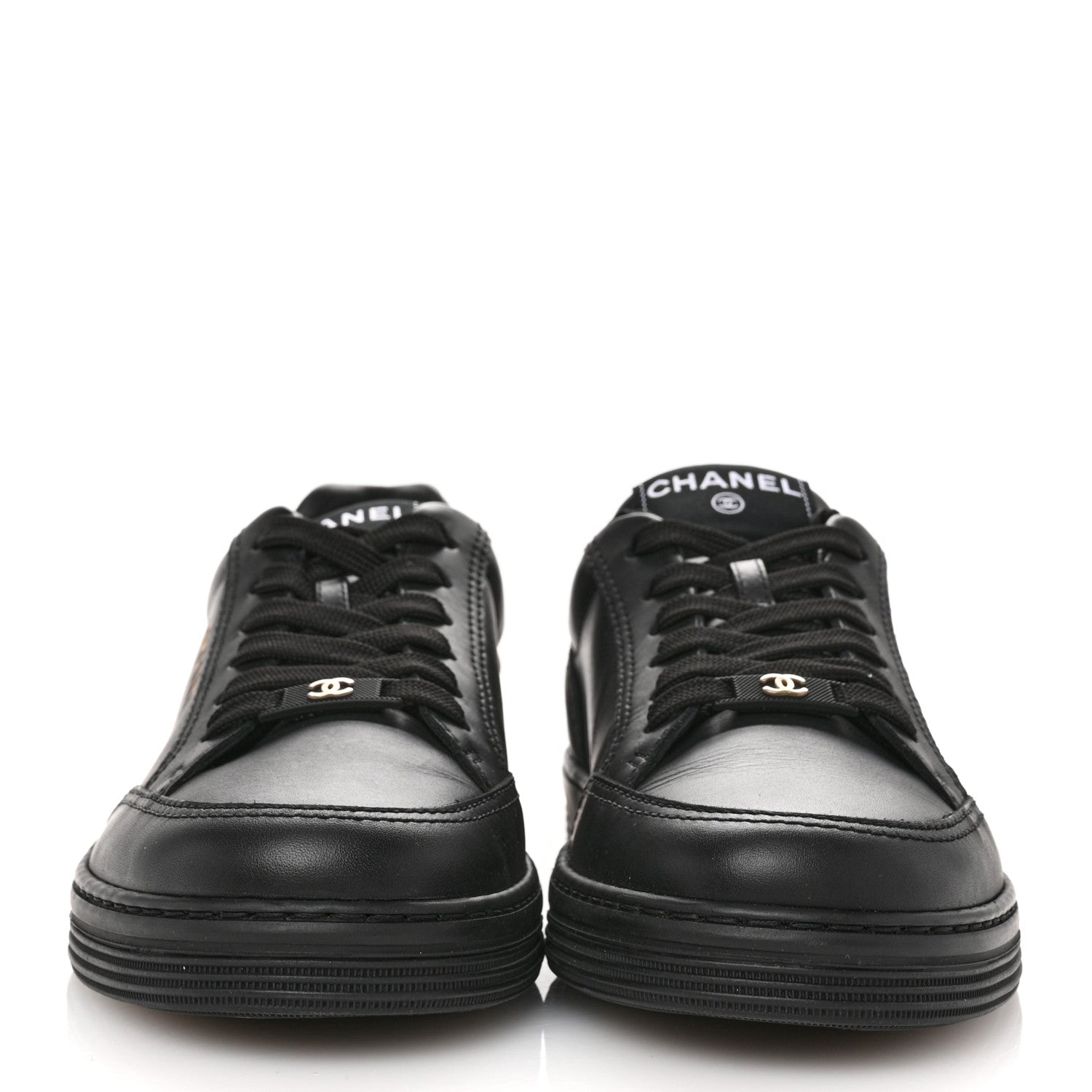 Chanel Calfskin Womens CC Logo Sneakers 38.5 Black 3 of 10