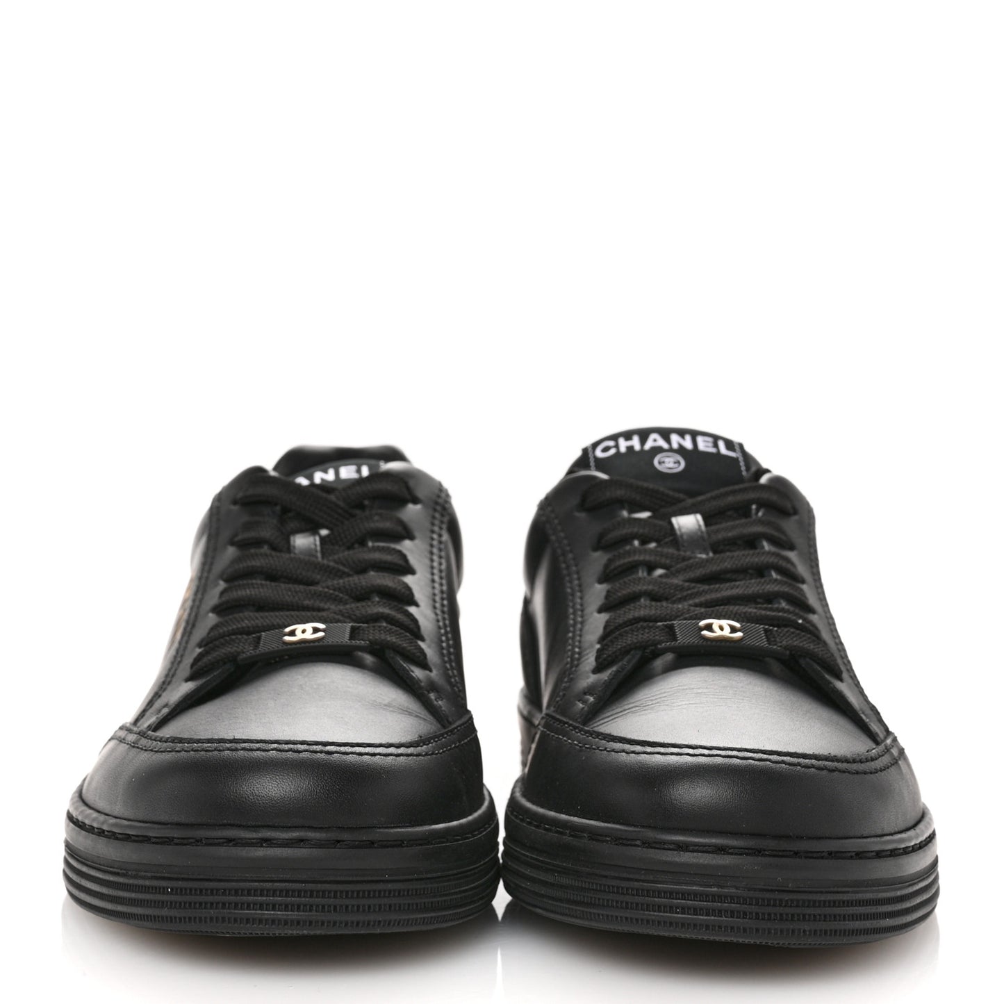 Calfskin Womens CC Logo Sneakers 38.5 Black