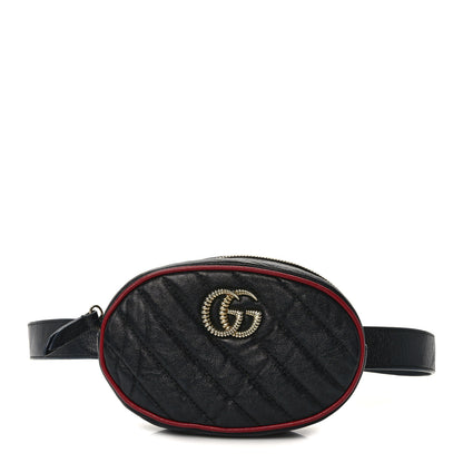 Gucci Azalea Calfskin Matelasse Diagonal Torchon GG Marmont Belt Bag 85 34 Black Romantic Cerise 1 of 12