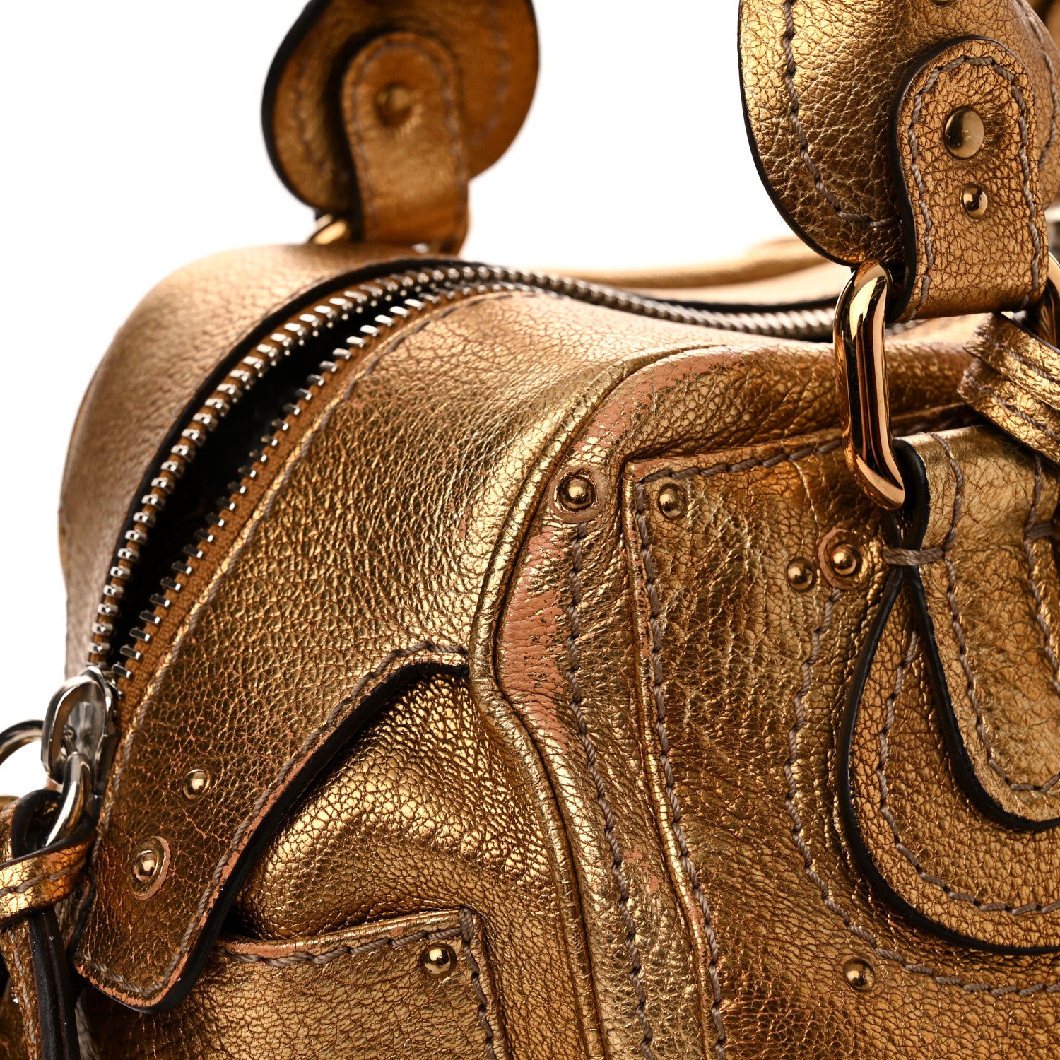 Chloe Metallic Calfskin Crystal Paddington Satchel Gold 11 of 19