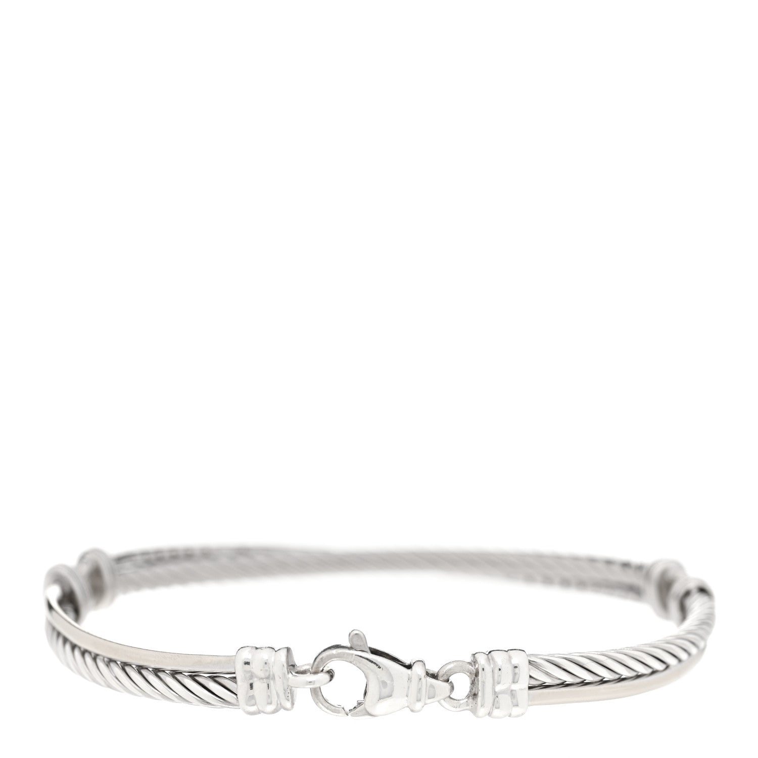 David Yurman Sterling Silver 14K White Gold Diamond 3mm Crossover Bracelet 2 of 4