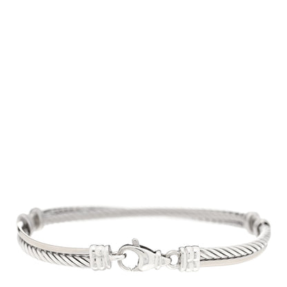 David Yurman Sterling Silver 14K White Gold Diamond 3mm Crossover Bracelet 2 of 4