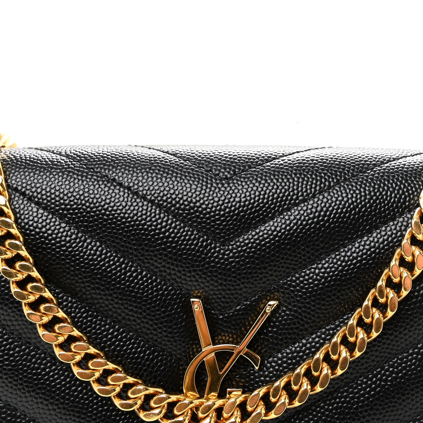 Grain De Poudre Matelasse Chevron Monogram Chain Wallet Black
