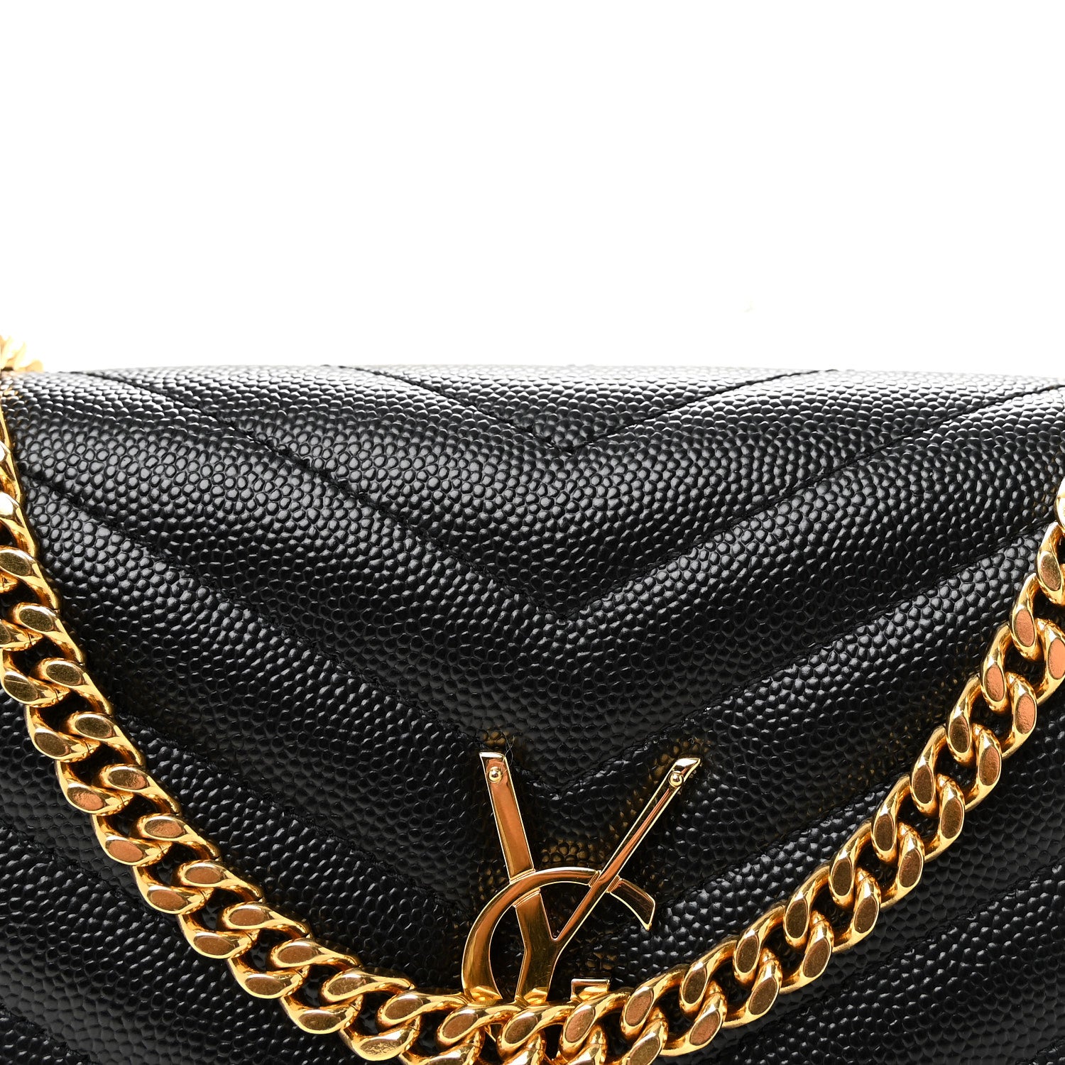 Saint Laurent Grain De Poudre Matelasse Chevron Monogram Chain Wallet Black 7 of 9
