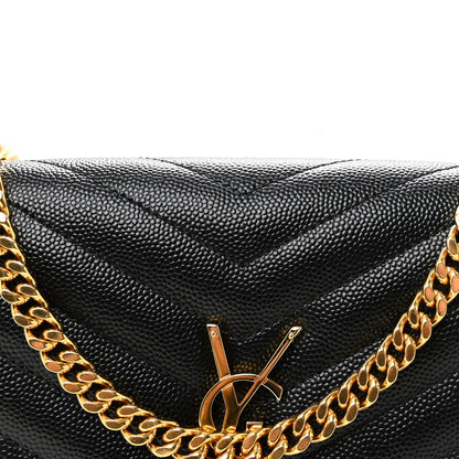 Saint Laurent Grain De Poudre Matelasse Chevron Monogram Chain Wallet Black 7 of 9