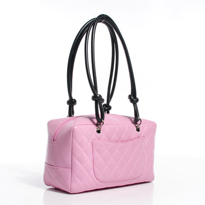Chanel Calfskin Quilted Large Cambon Bowler Pink Black 3 of 7