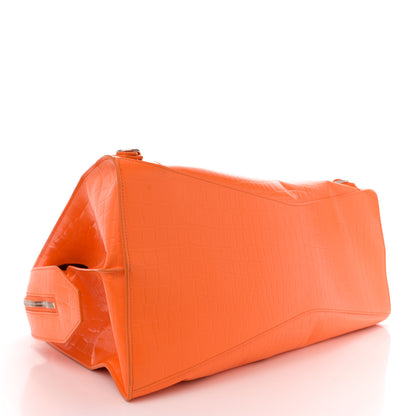Balenciaga Semi Shiny Calfskin Crocodile Embossed Neo Classic Silver Hardware Large Top Handle Bag Orange 4 of 13