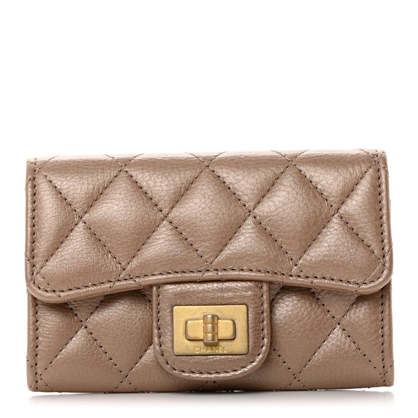 Metallic Calfskin Quilted Reissue Flap Card Holder Gold