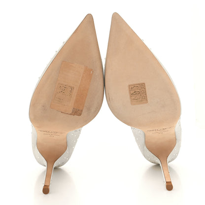 Jimmy Choo Shimmer Suede Crystal Embellished Abel 100 Pumps 39 White 5 of 7