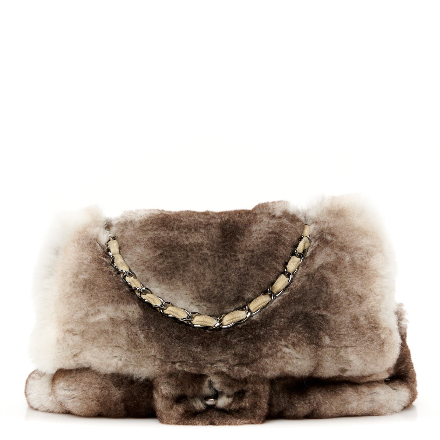 Rabbit Fur CC Medium Flap Bag Brown