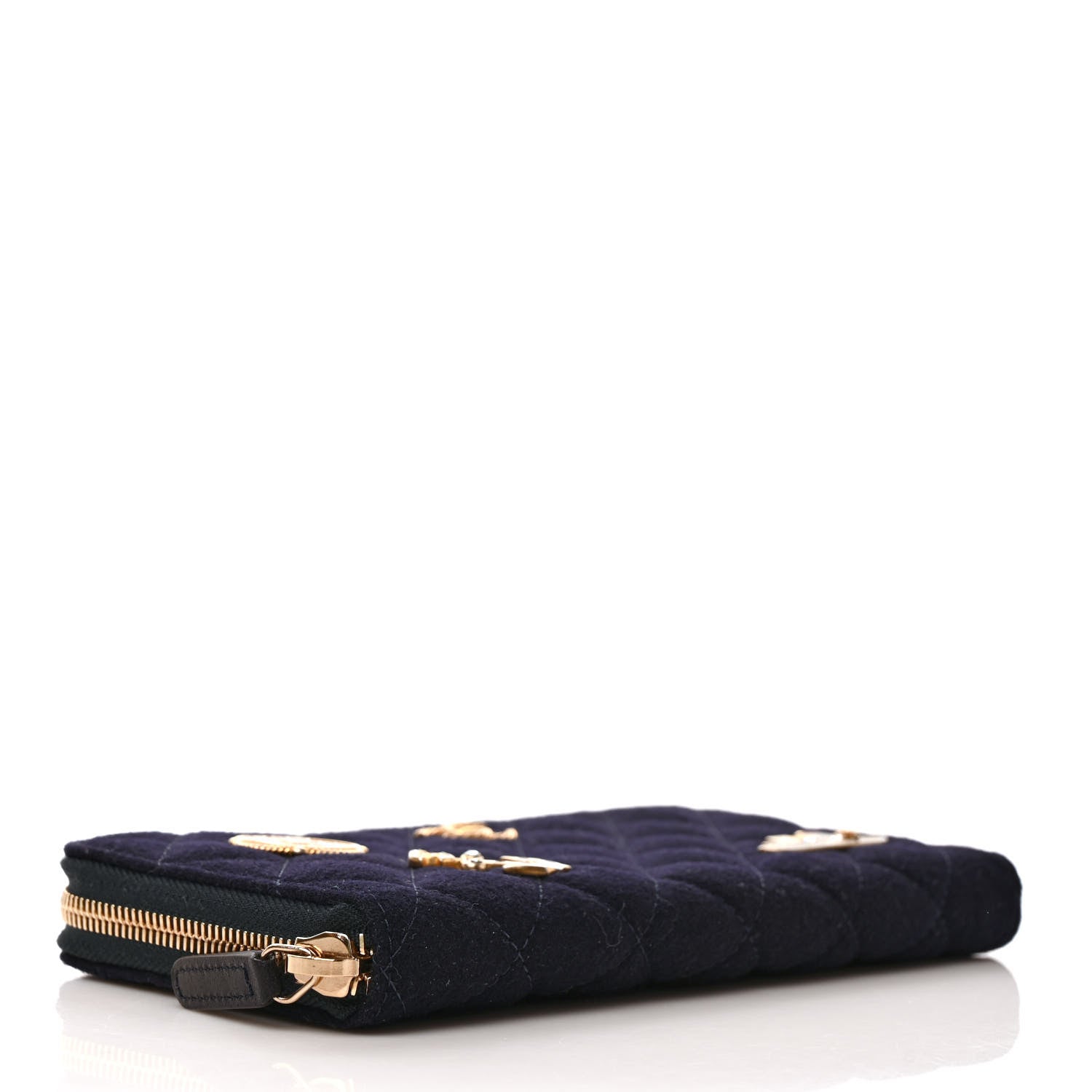 Chanel Felt Quilted Paris-Hamburg Charms Zip Around Wallet Dark Navy 4 of 7