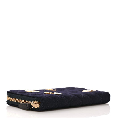 Chanel Felt Quilted Paris-Hamburg Charms Zip Around Wallet Dark Navy 4 of 7
