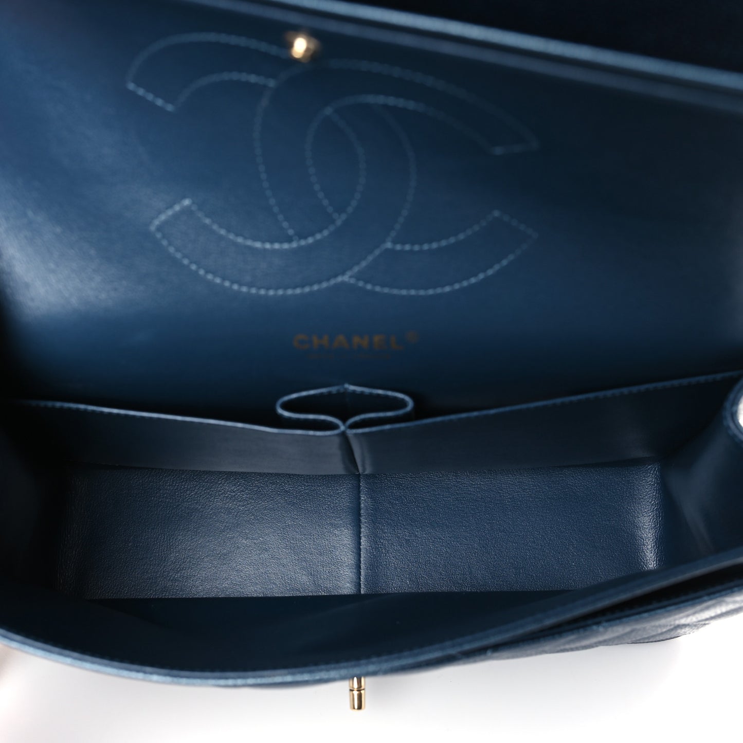 Metallic Caviar Quilted Jumbo Double Flap Dark Blue