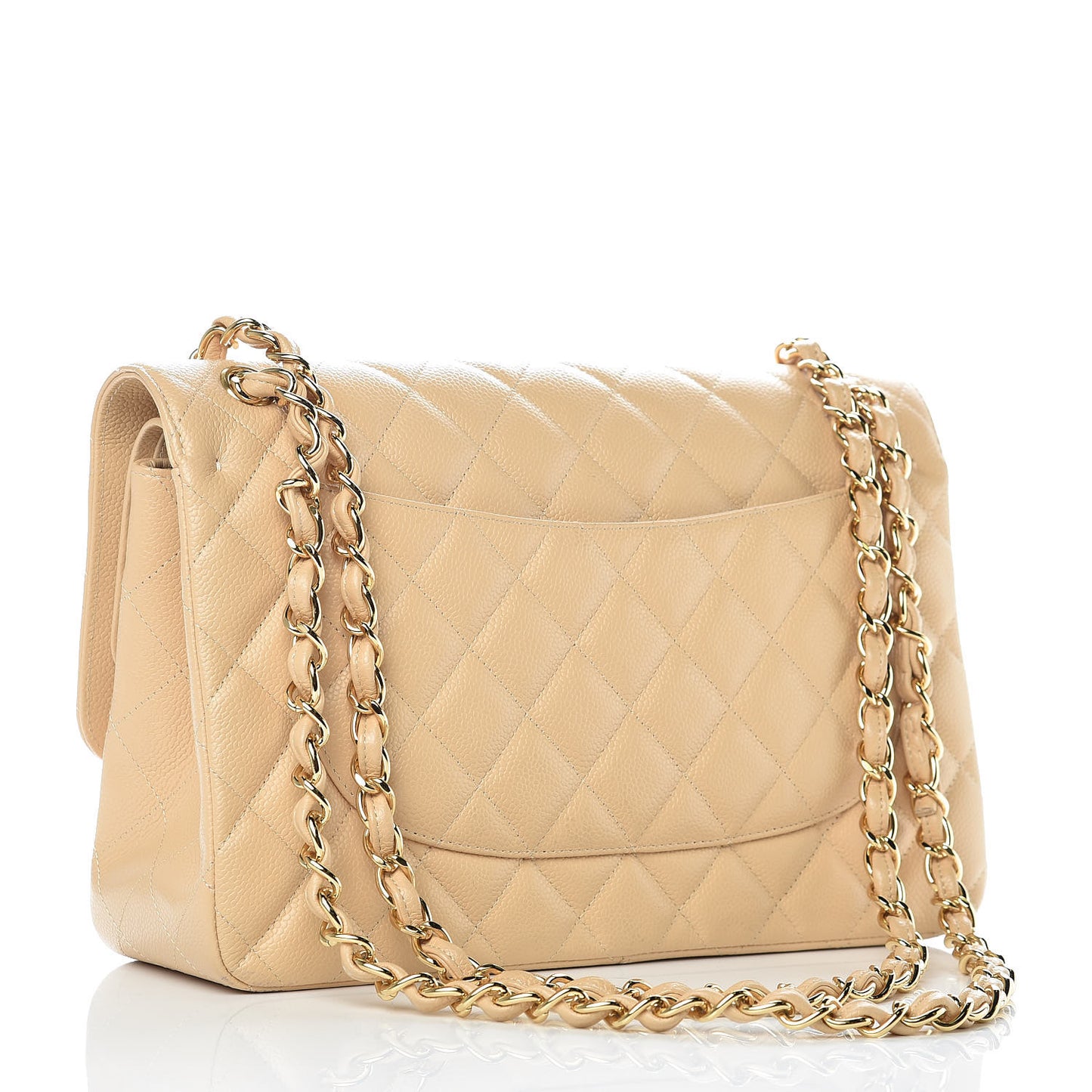 Caviar Quilted Jumbo Double Flap Beige Clair