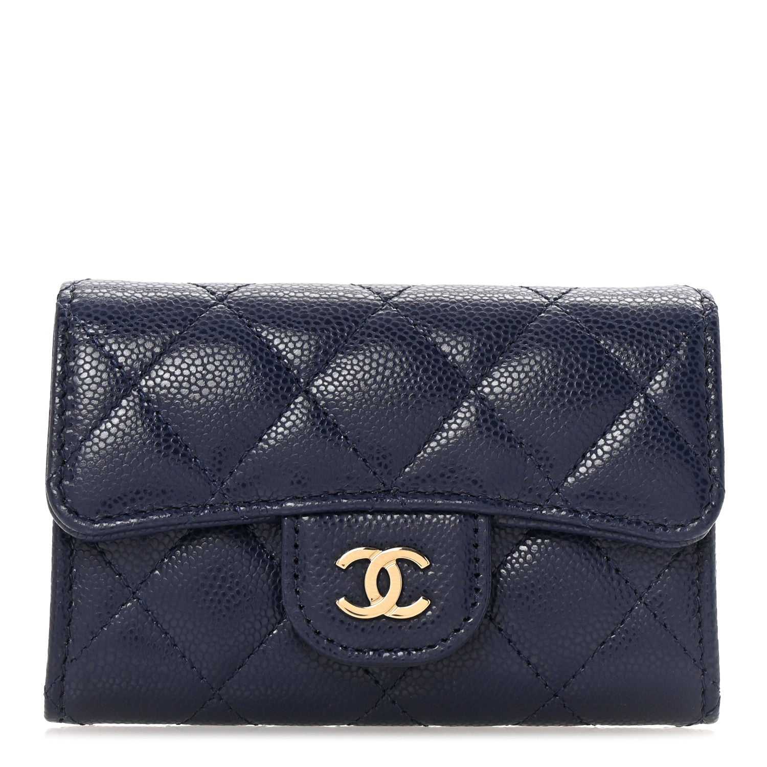 Chanel Caviar Quilted Flap Card Holder Wallet Navy Blue 1 of 9