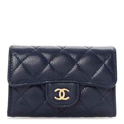Chanel Caviar Quilted Flap Card Holder Wallet Navy Blue 1 of 9