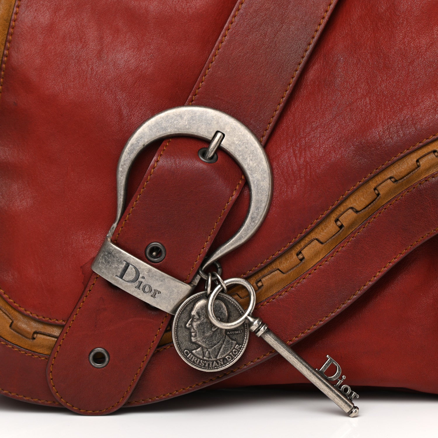 Christian Dior Calfskin Large Gaucho Double Saddle Bag Red 8 of 10