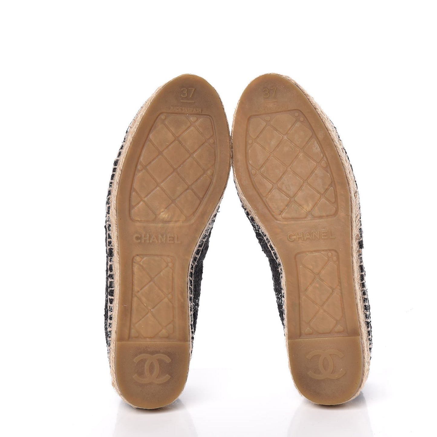 Tweed Lambskin CC Espadrilles 37 Black Silver