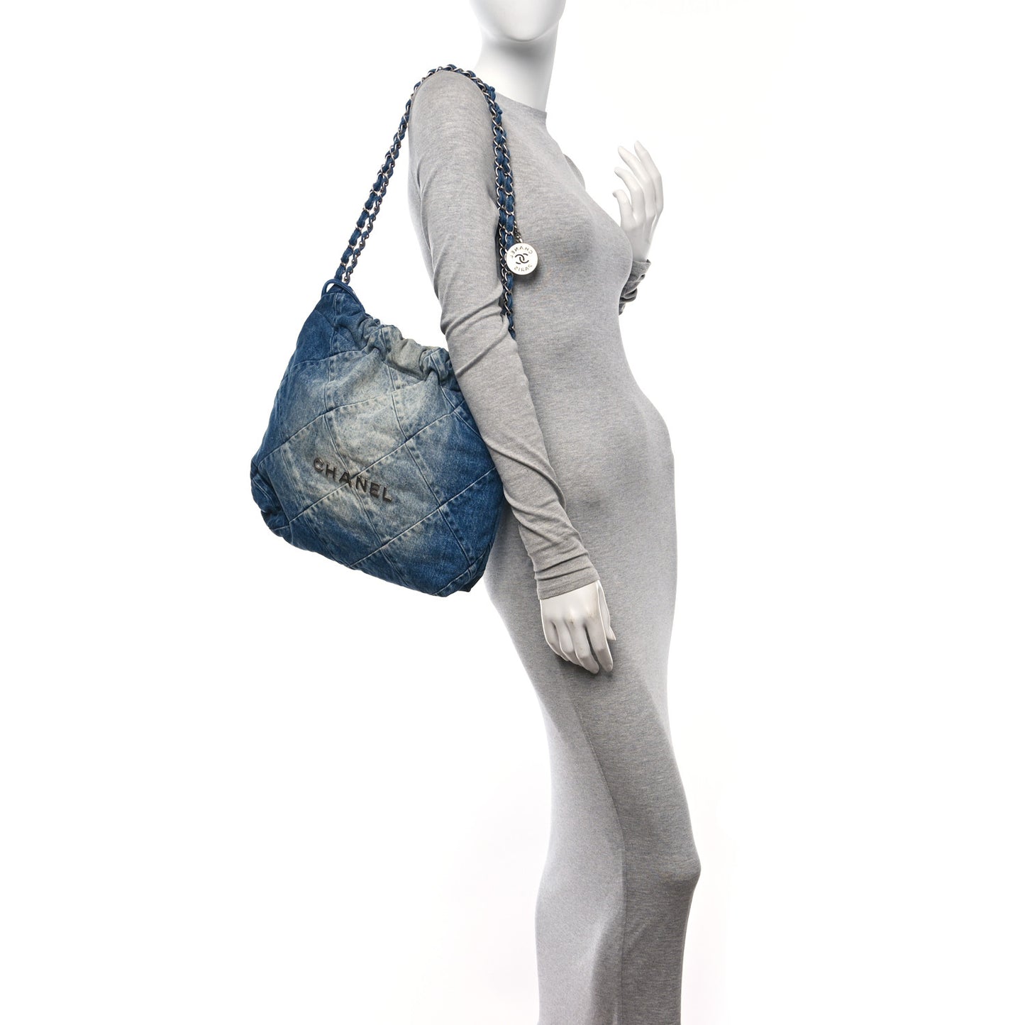 Denim Quilted Small Chanel 22 Blue