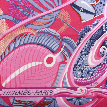 Hermes Cashmere Silk De La Mer Au Ciel Shawl 140 Rose Vif Fuchsia Gris Bleuete 3 of 4