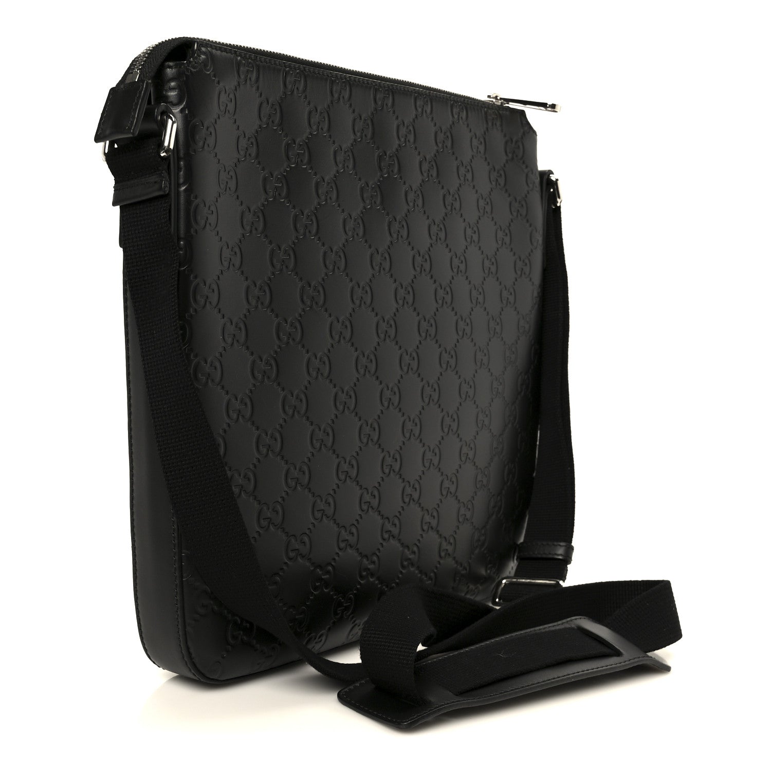 Gucci Guccissima Signature Medium Flat Messenger Bag Black 3 of 11
