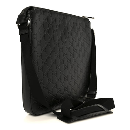 Gucci Guccissima Signature Medium Flat Messenger Bag Black 3 of 11